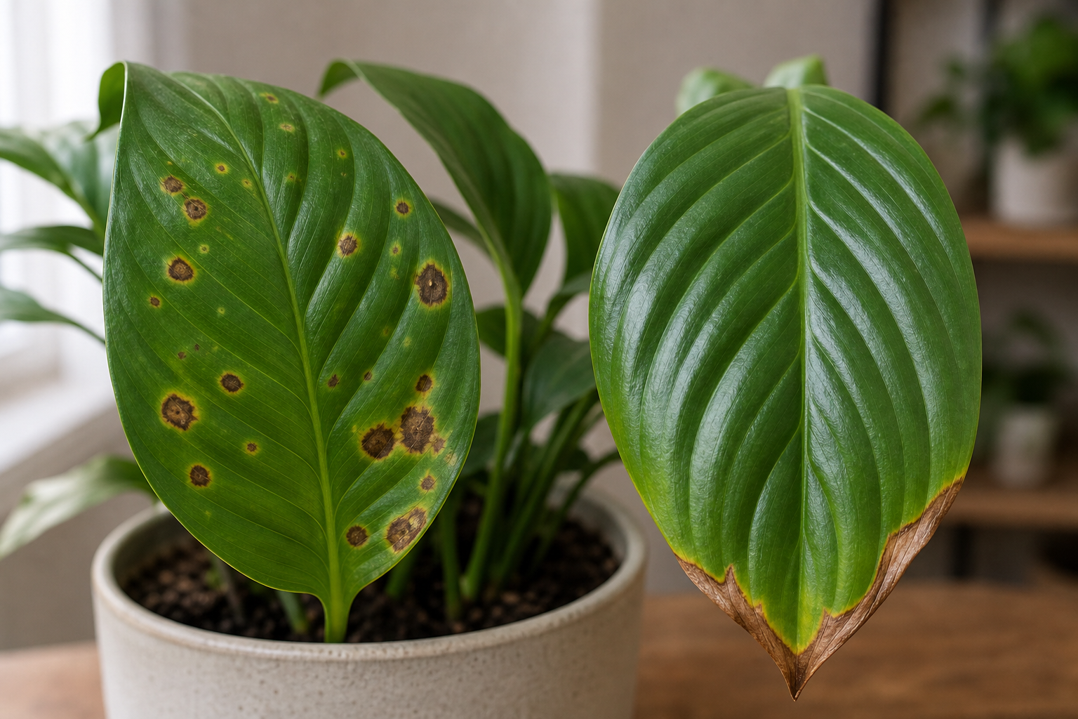 Brown Spots vs Brown Tips plant symptom example