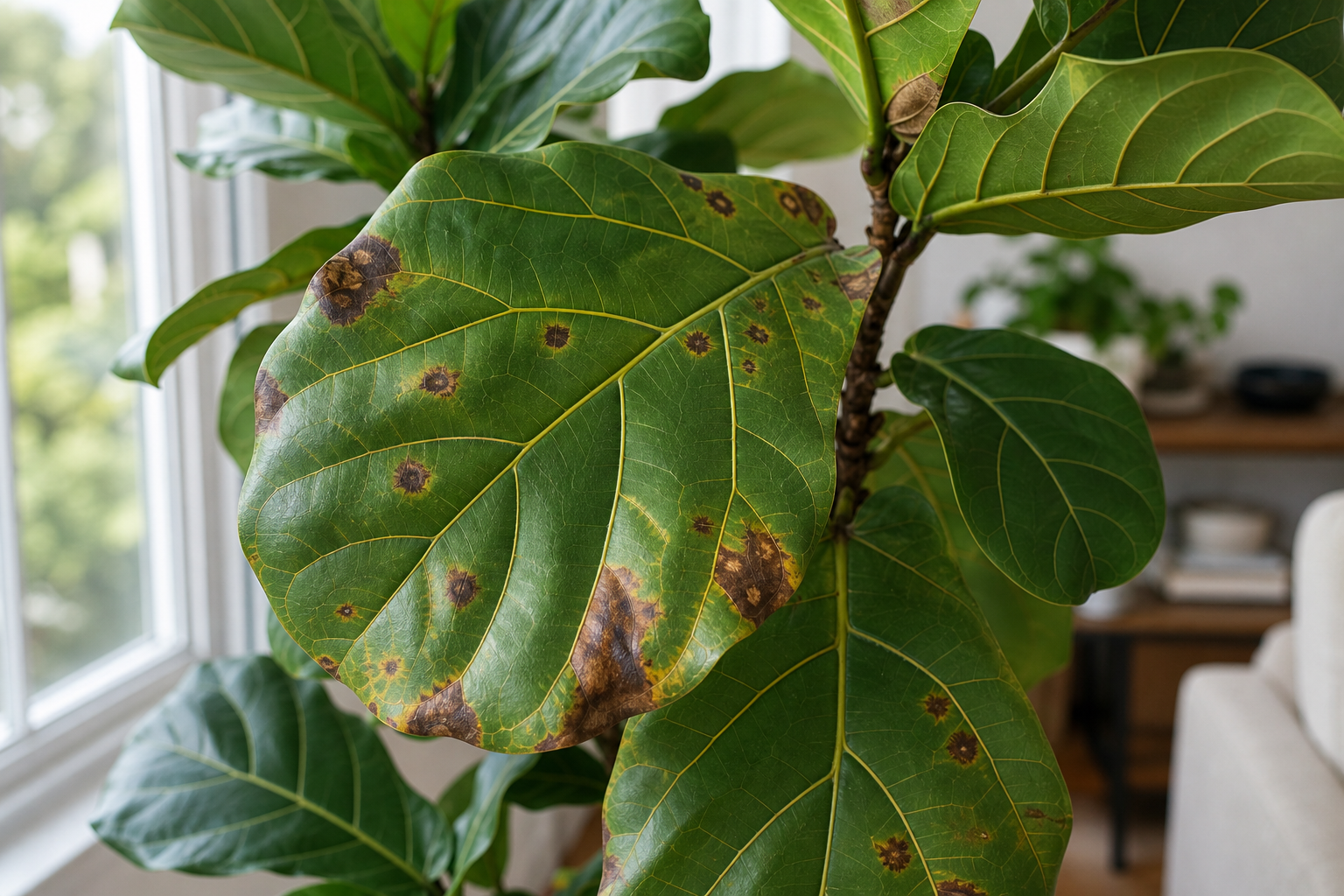 Fiddle Leaf Fig Brown Spots plant symptom example