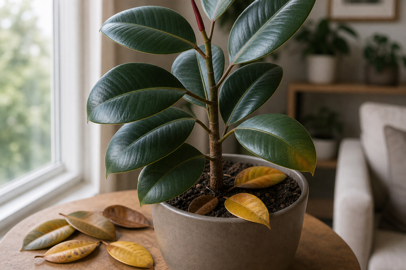 Rubber Plant Dropping Leaves plant symptom example