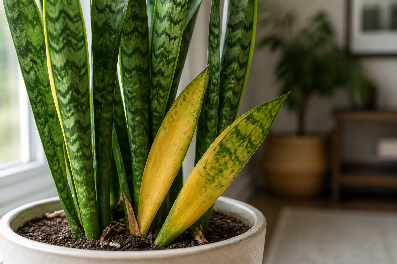 Snake Plant Leaves Turning Yellow plant symptom example