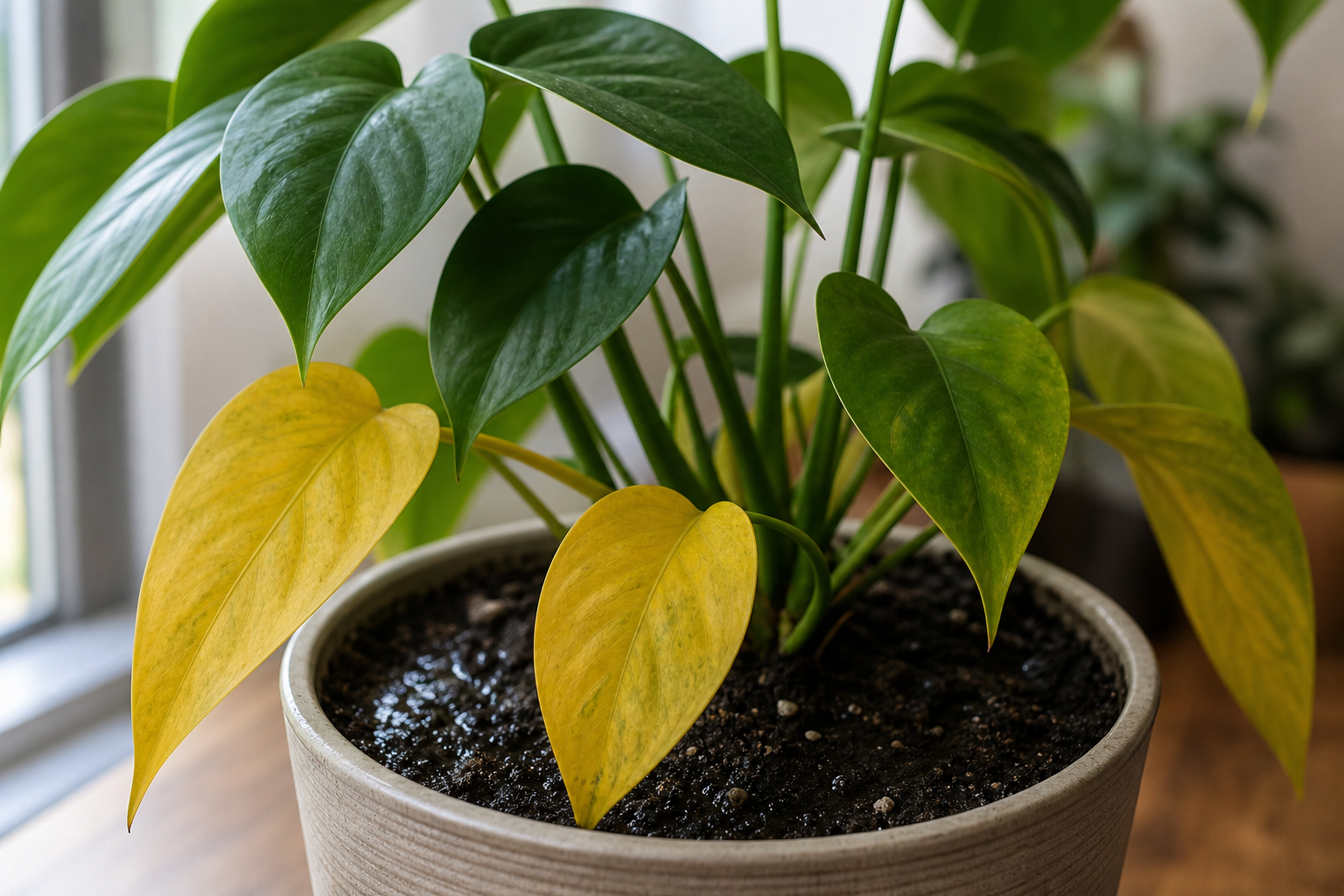 Yellow Leaves After Watering plant symptom example