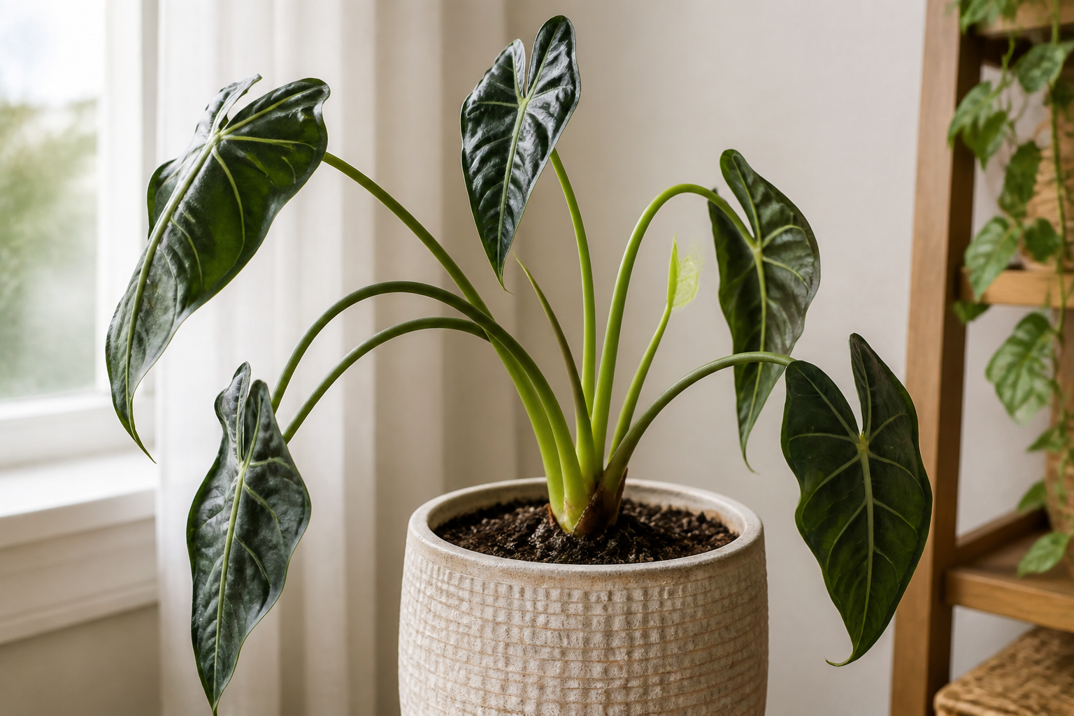 Alocasia drooping plant symptom example