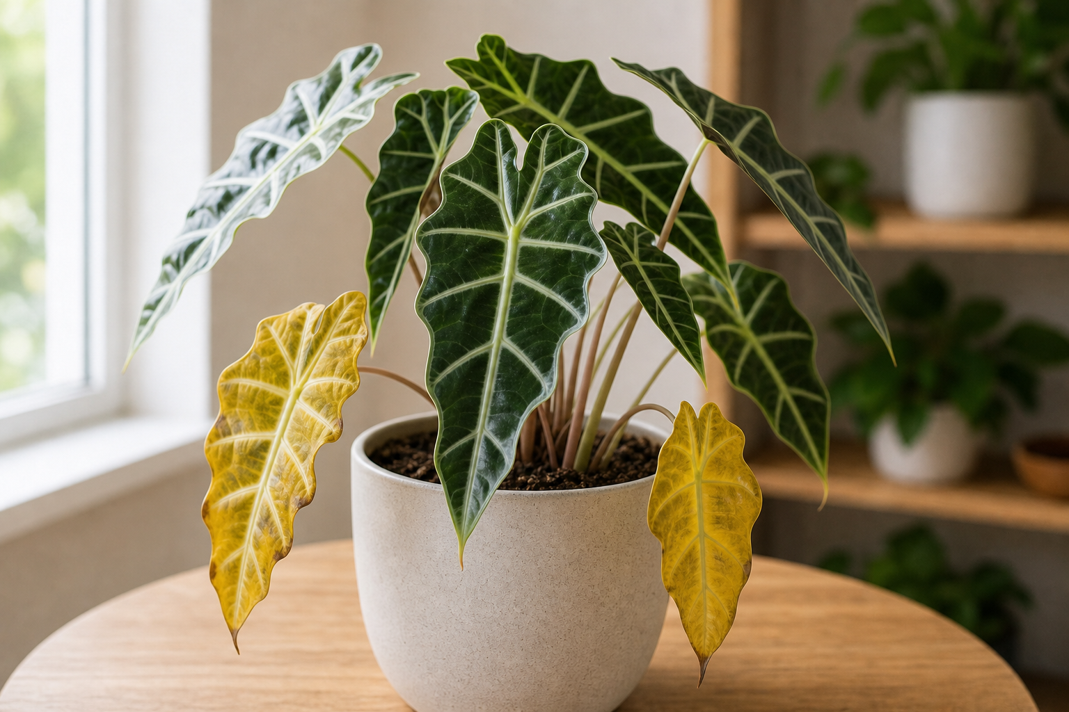 Alocasia yellow leaves plant symptom example