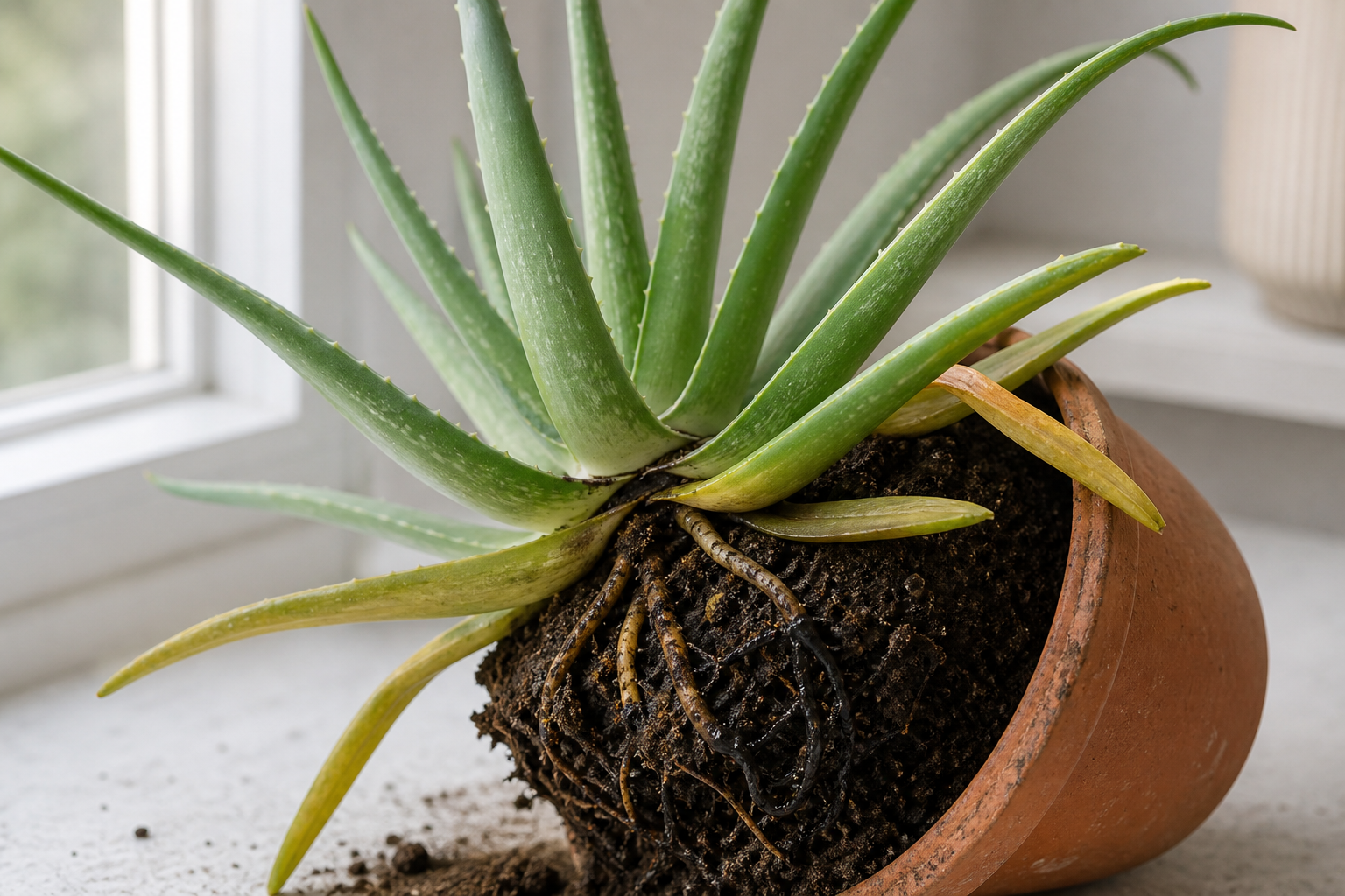 Aloe Vera root rot plant symptom example