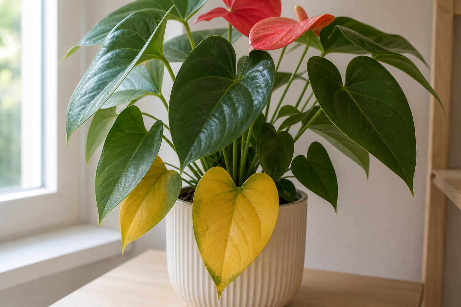Anthurium yellow leaves plant symptom example