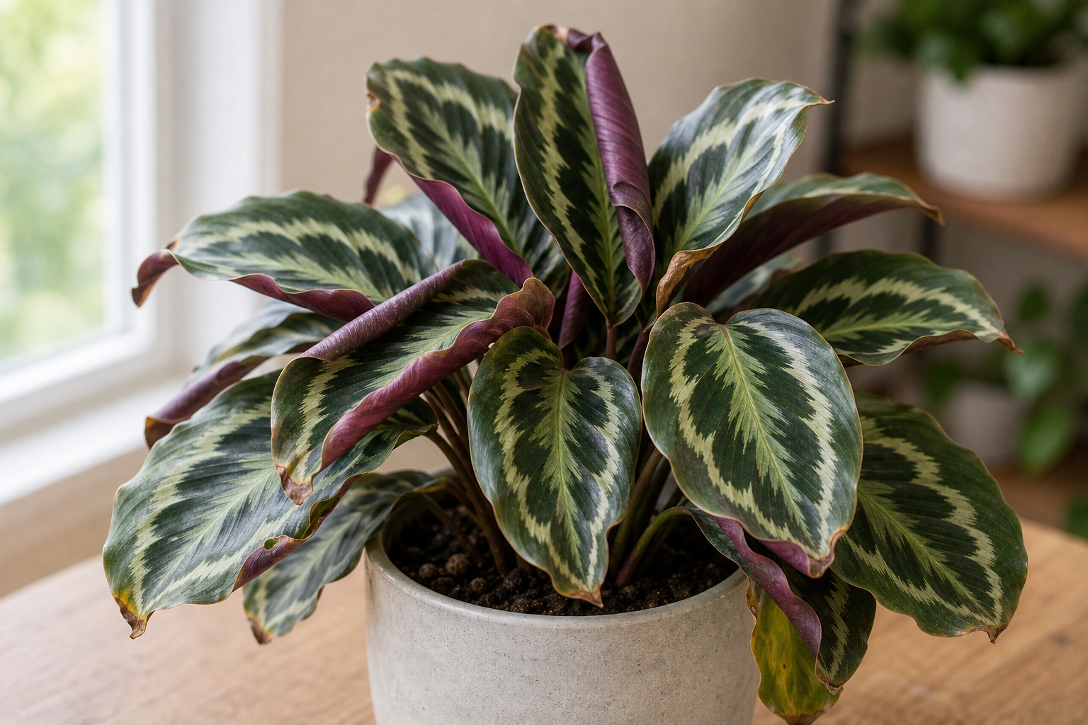 Calathea curling leaves plant symptom example