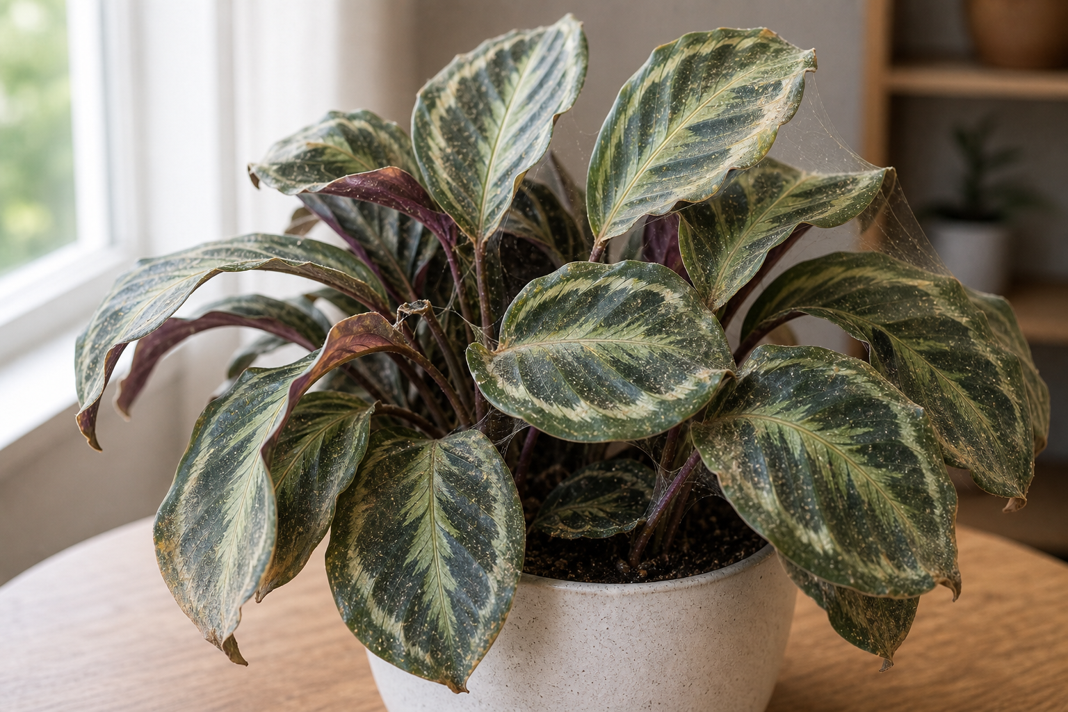 Calathea spider mites plant symptom example