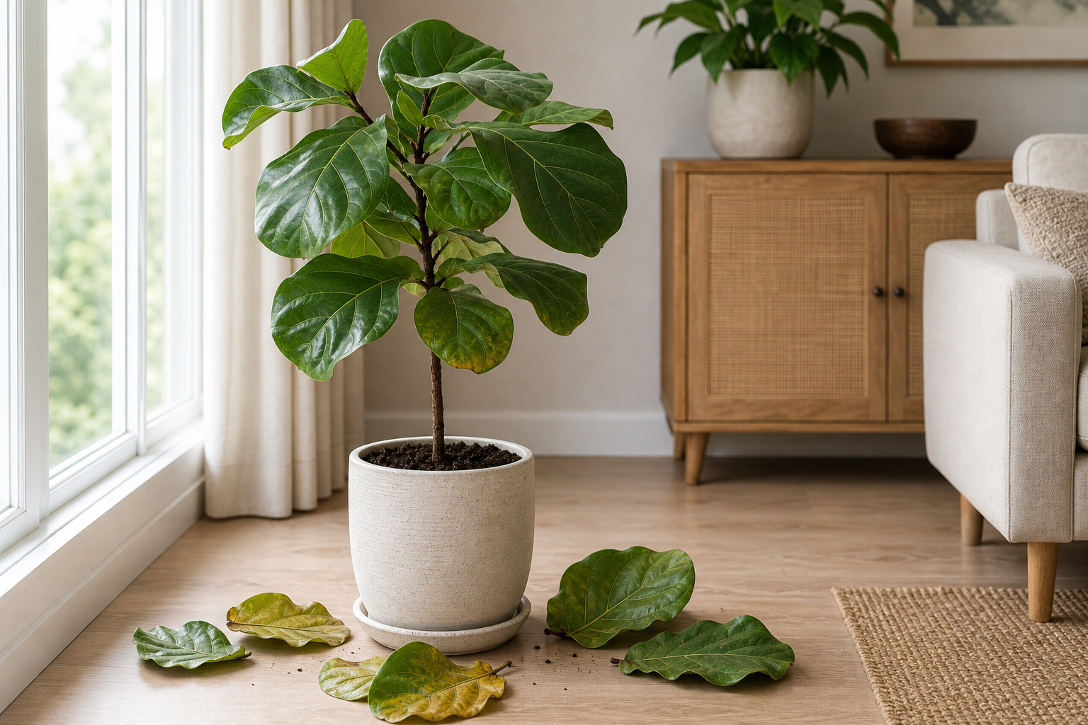 Fiddle Leaf Fig leaf drop plant symptom example