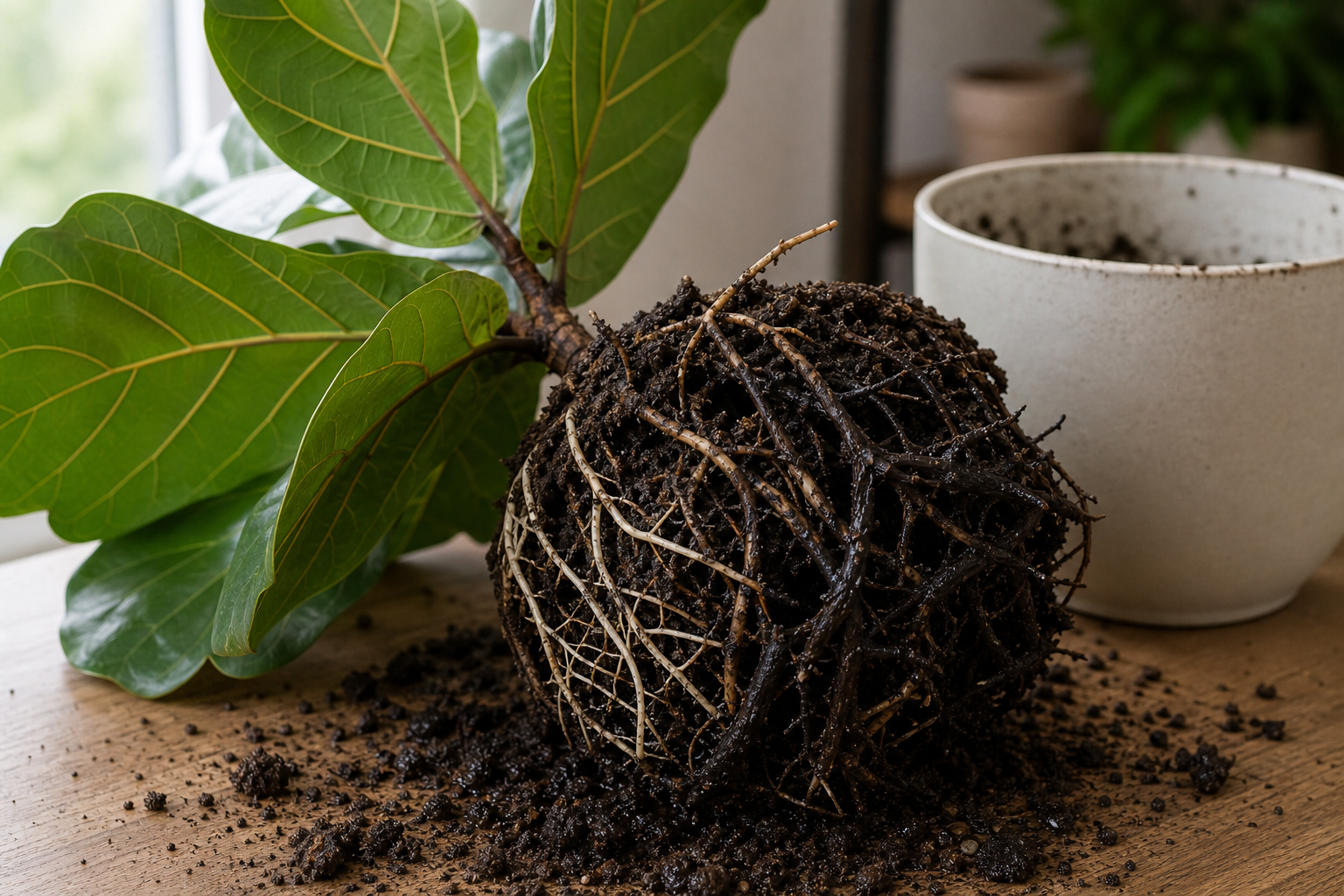 Fiddle Leaf Fig root rot plant symptom example