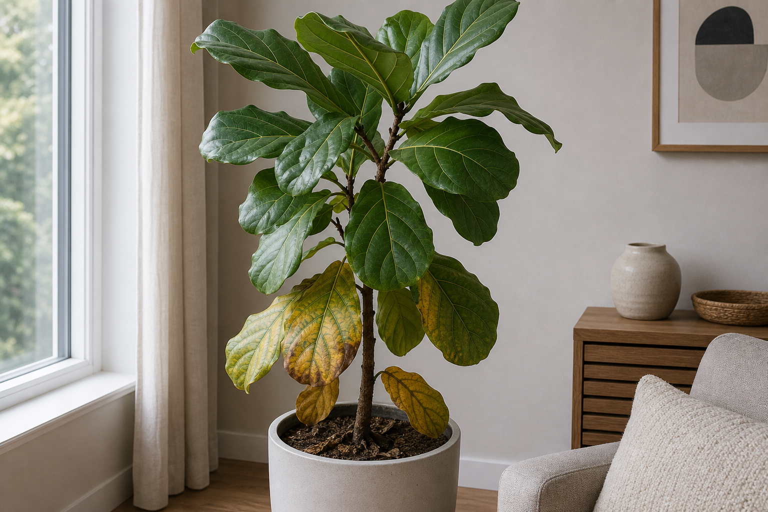 Fiddle Leaf Fig root stress plant symptom example
