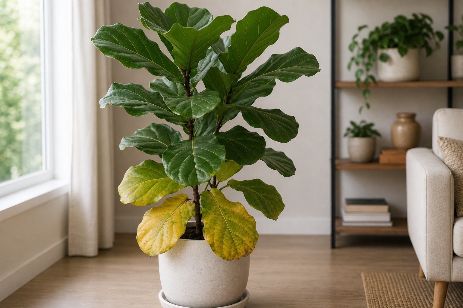 Fiddle Leaf Fig yellow leaves plant symptom example