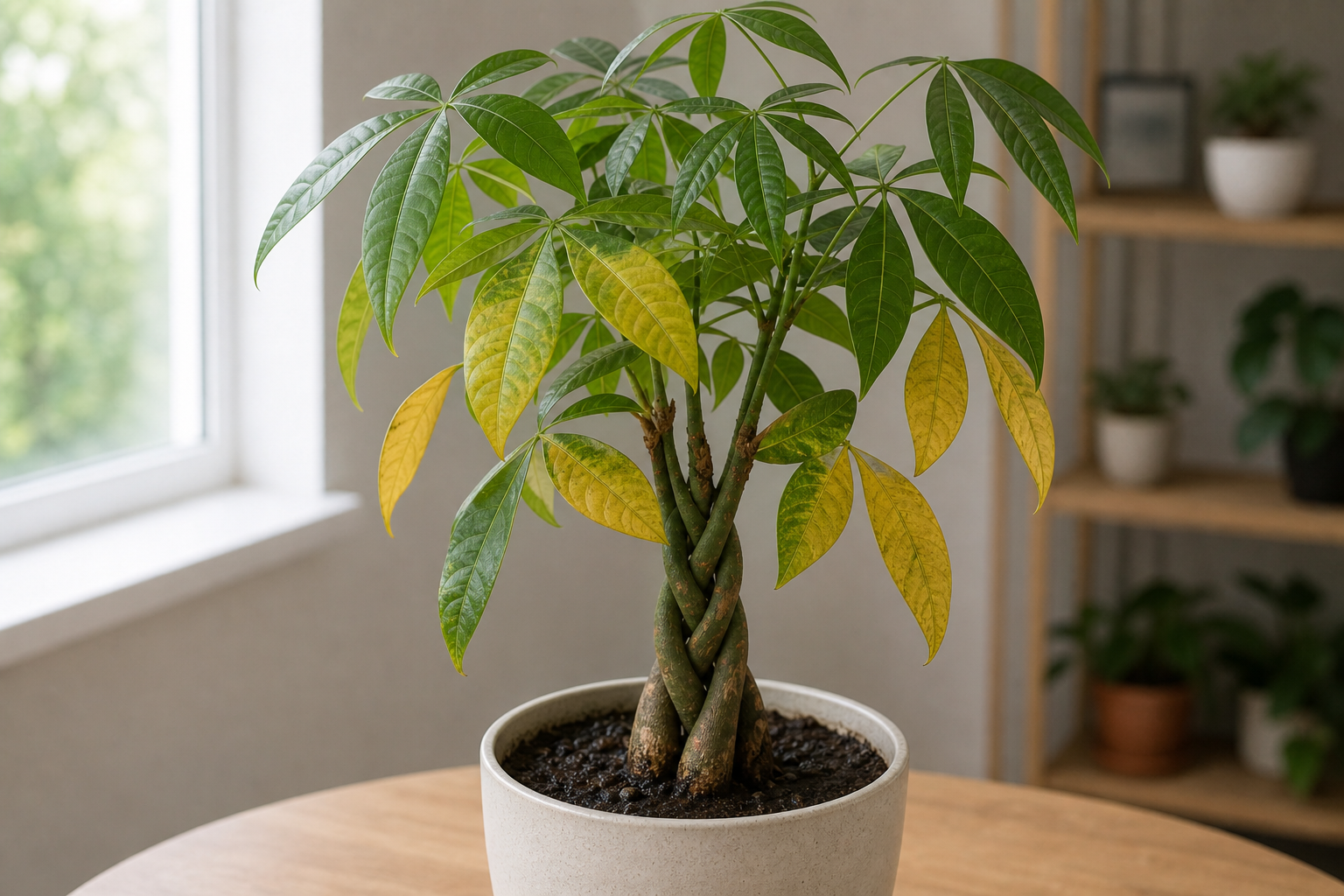 Money Tree yellow leaves plant symptom example
