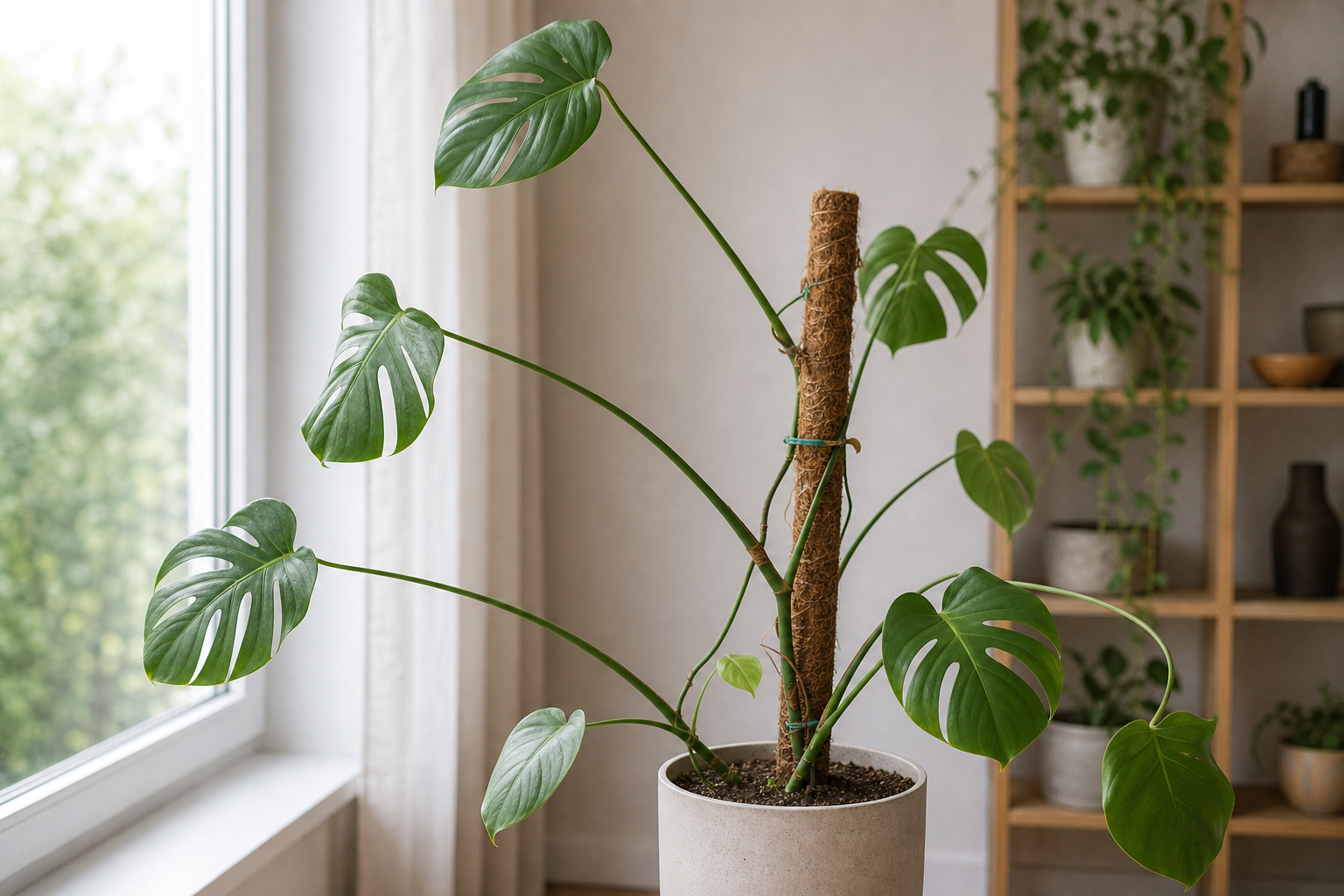Monstera leggy growth plant symptom example