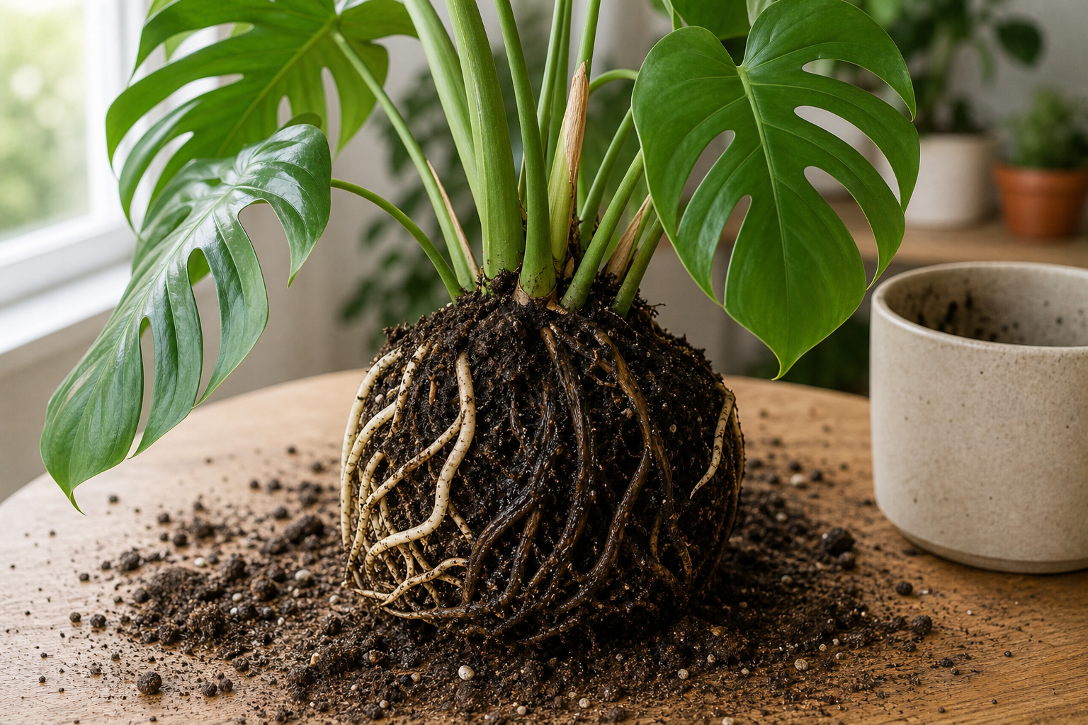 Monstera root rot plant symptom example