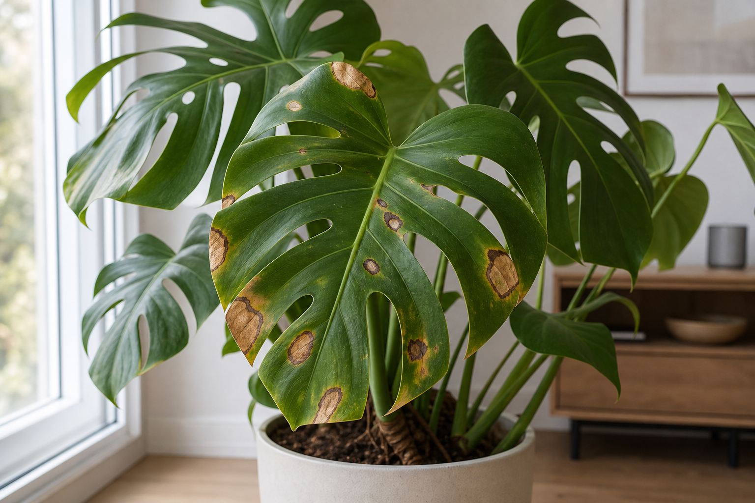 Monstera spots plant symptom example