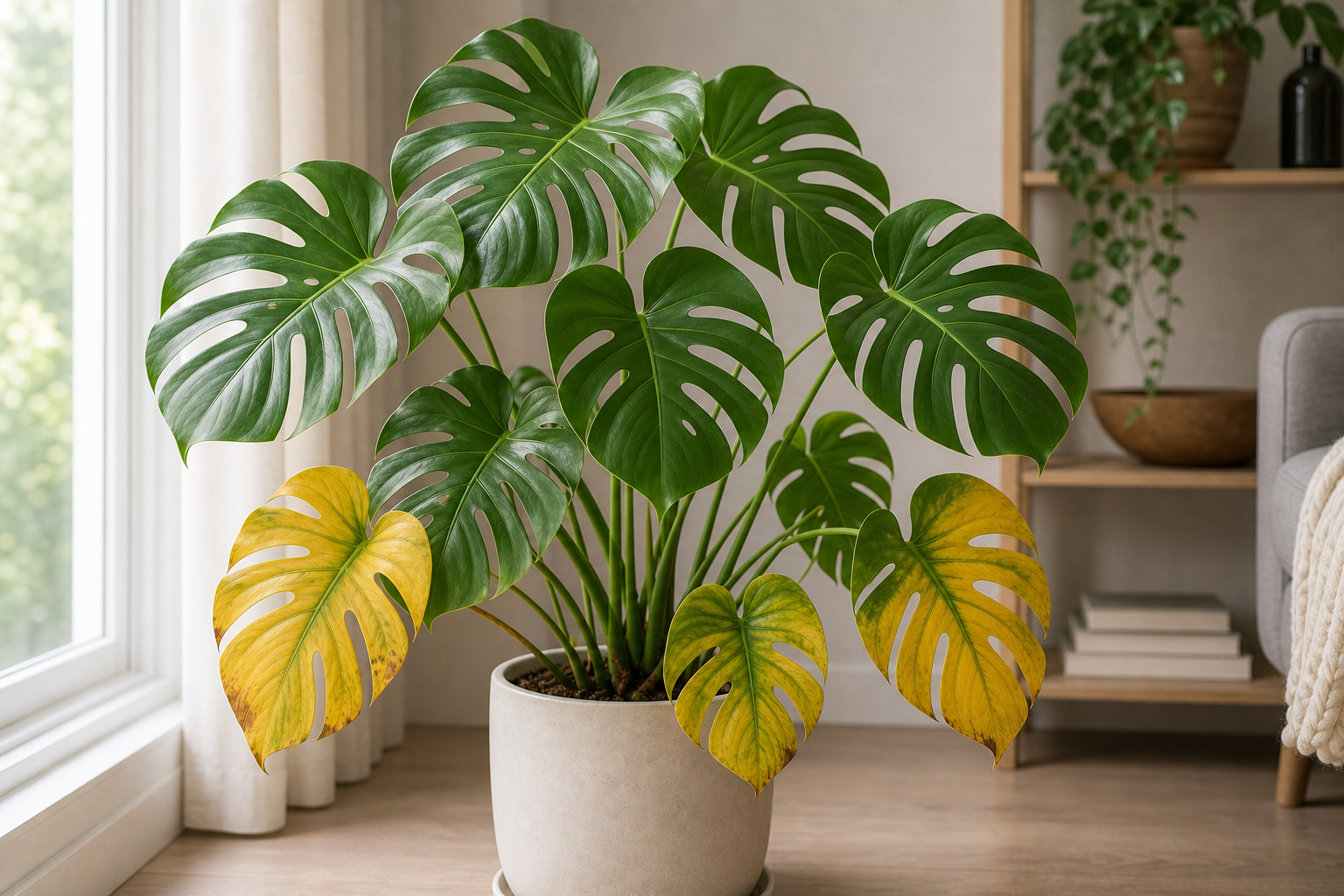 Monstera yellow leaves plant symptom example