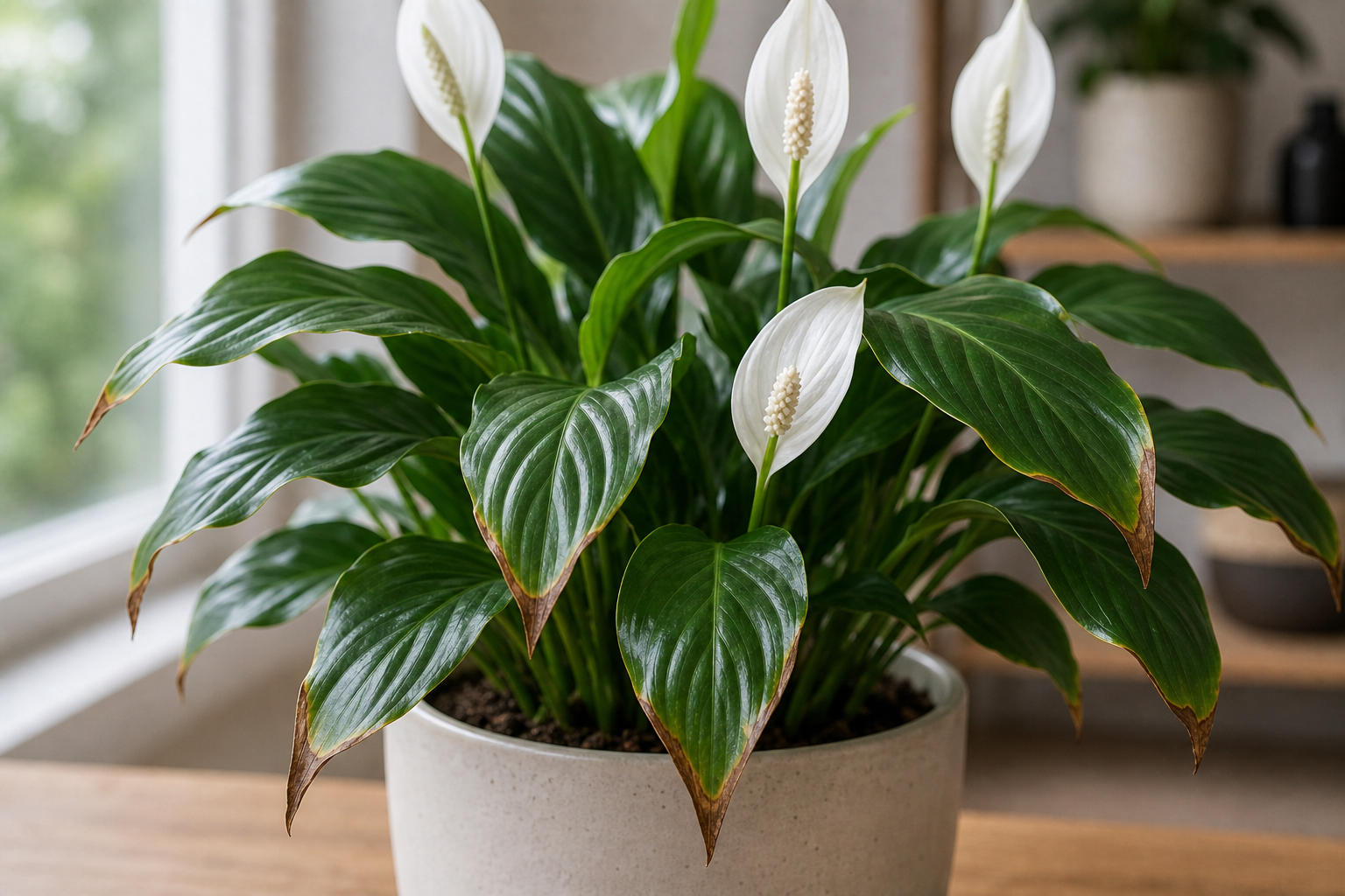 Peace Lily brown tips plant symptom example