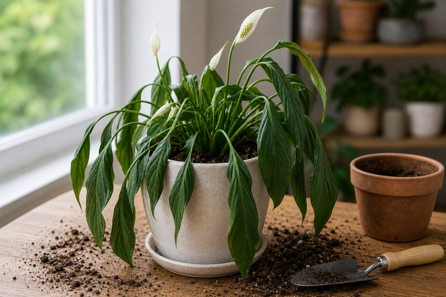 Peace Lily repotting shock plant symptom example