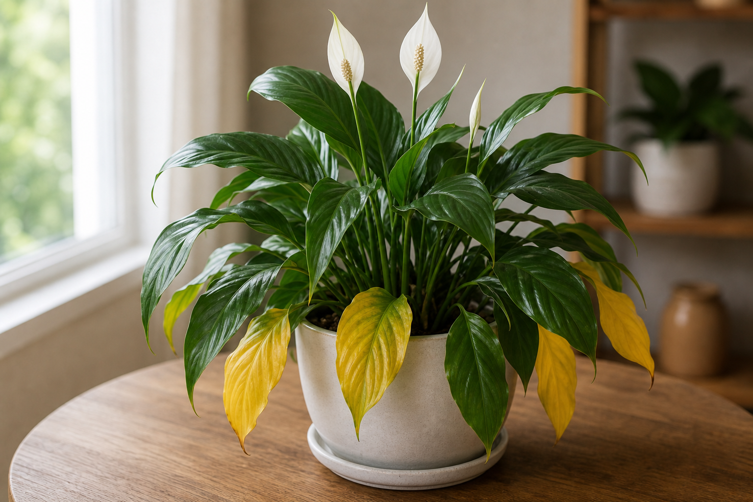 Peace Lily yellow leaves plant symptom example