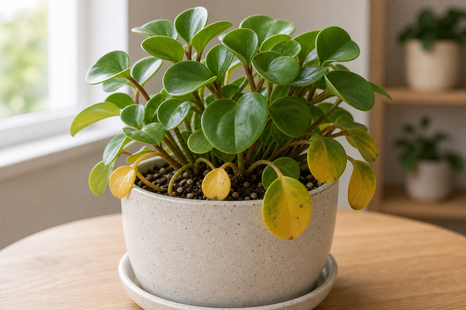 Peperomia yellow leaves plant symptom example