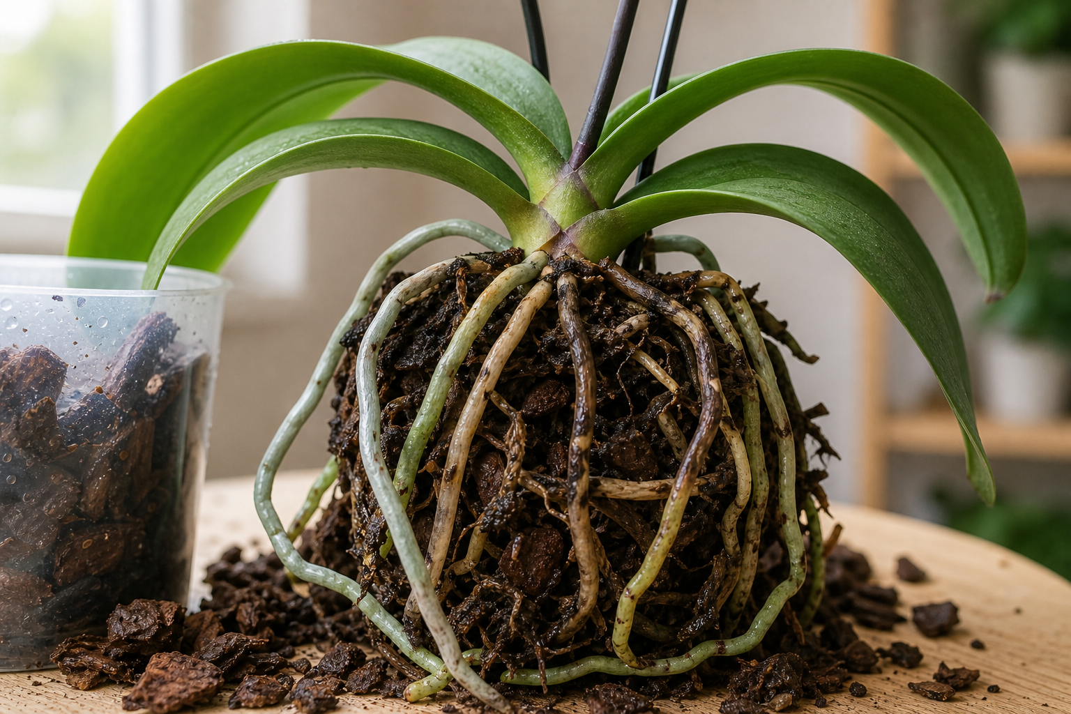 Phalaenopsis Orchid root rot plant symptom example