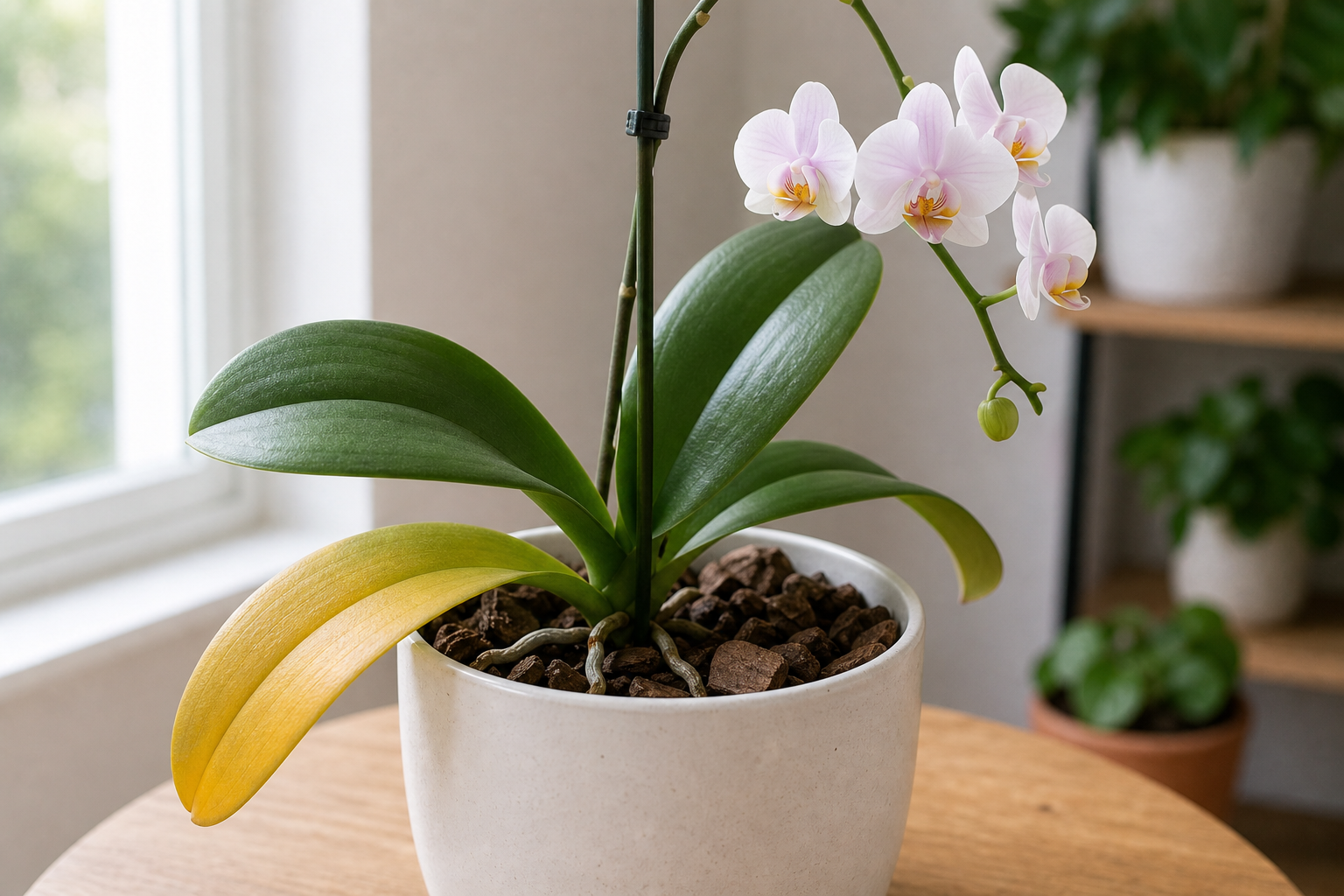 Phalaenopsis Orchid yellow leaves plant symptom example