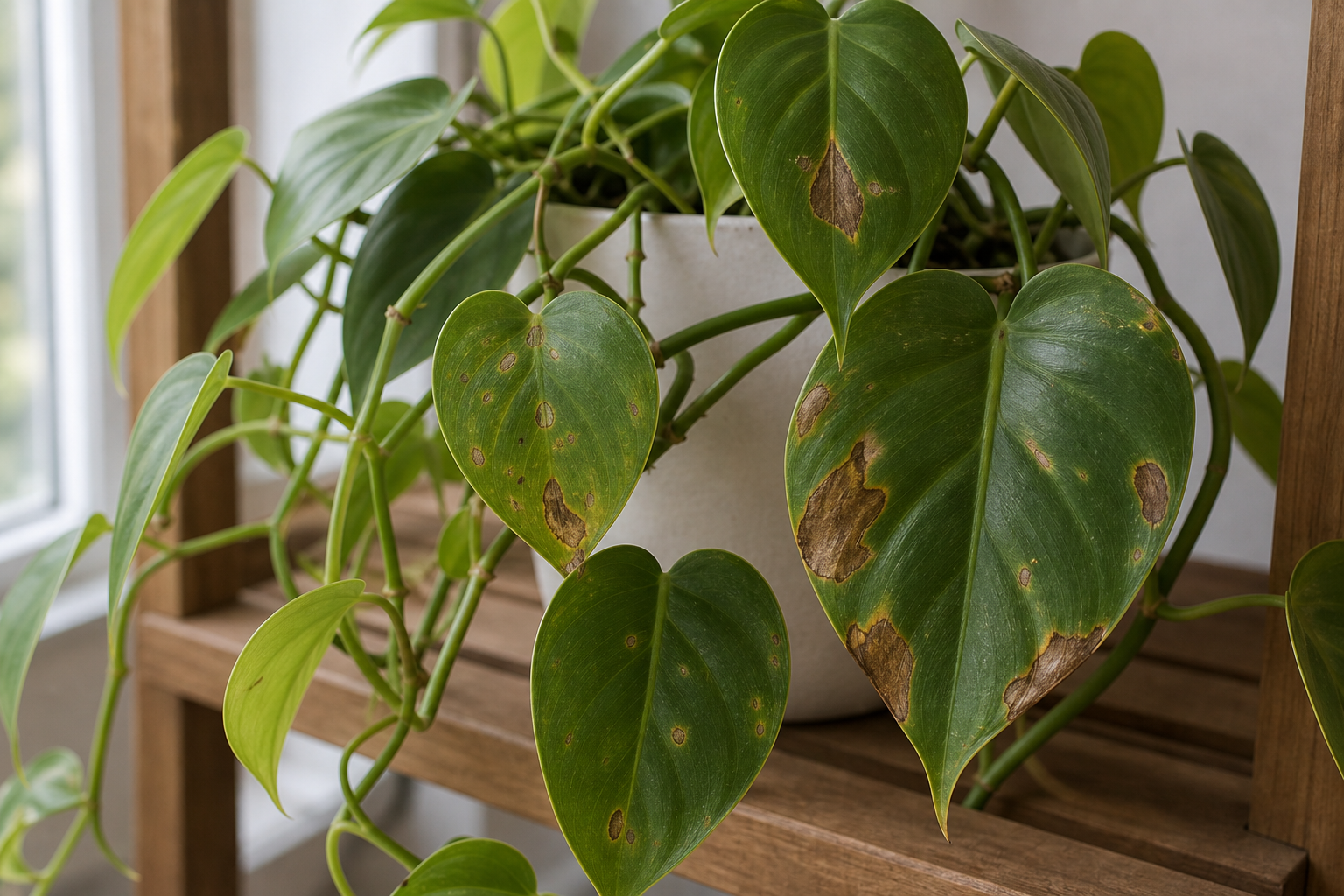 Philodendron brown spots plant symptom example
