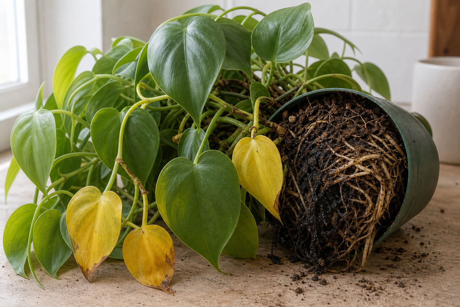 Philodendron root rot plant symptom example