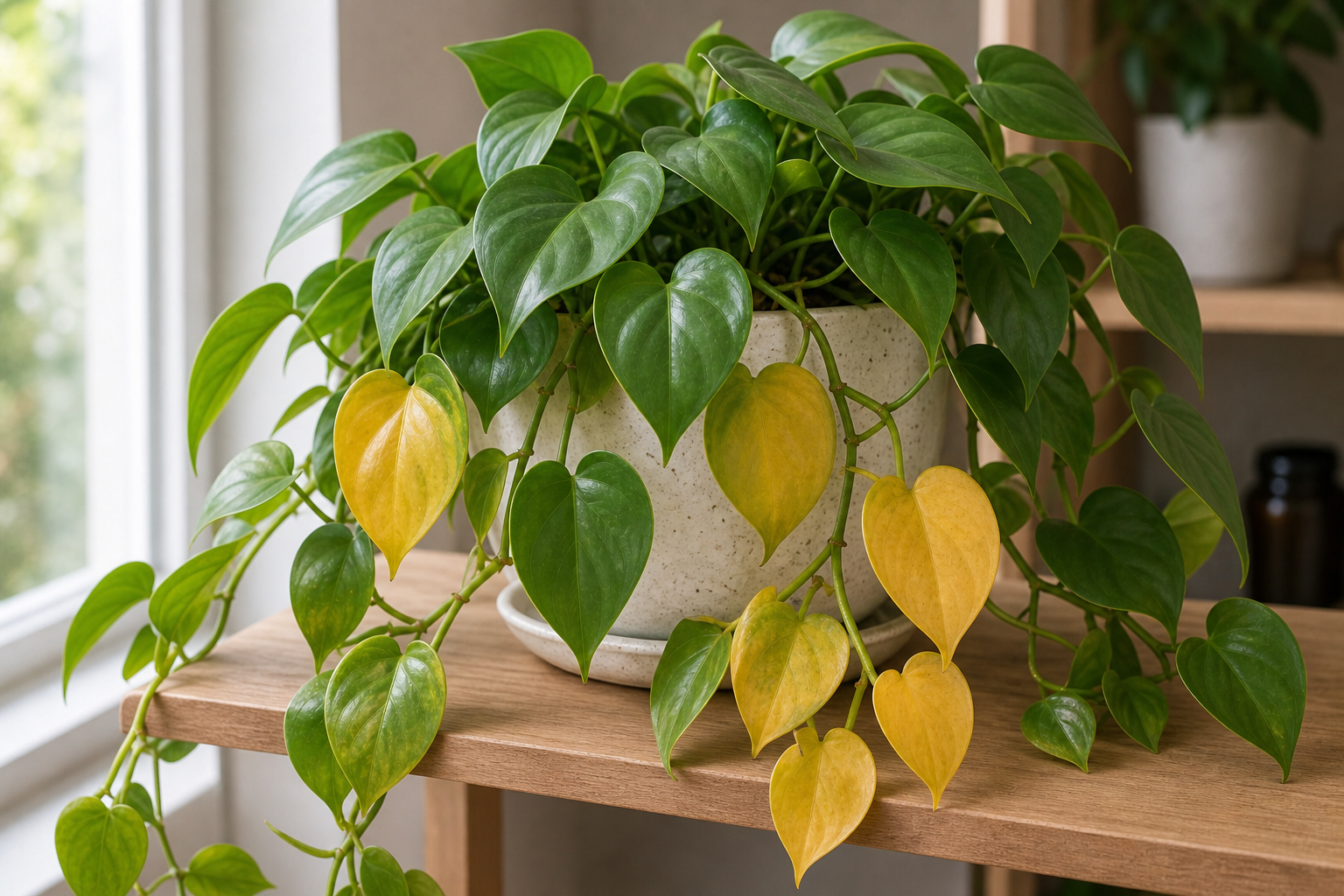 Philodendron yellow leaves plant symptom example