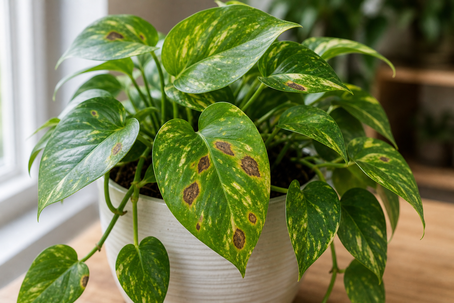 Pothos brown spots plant symptom example
