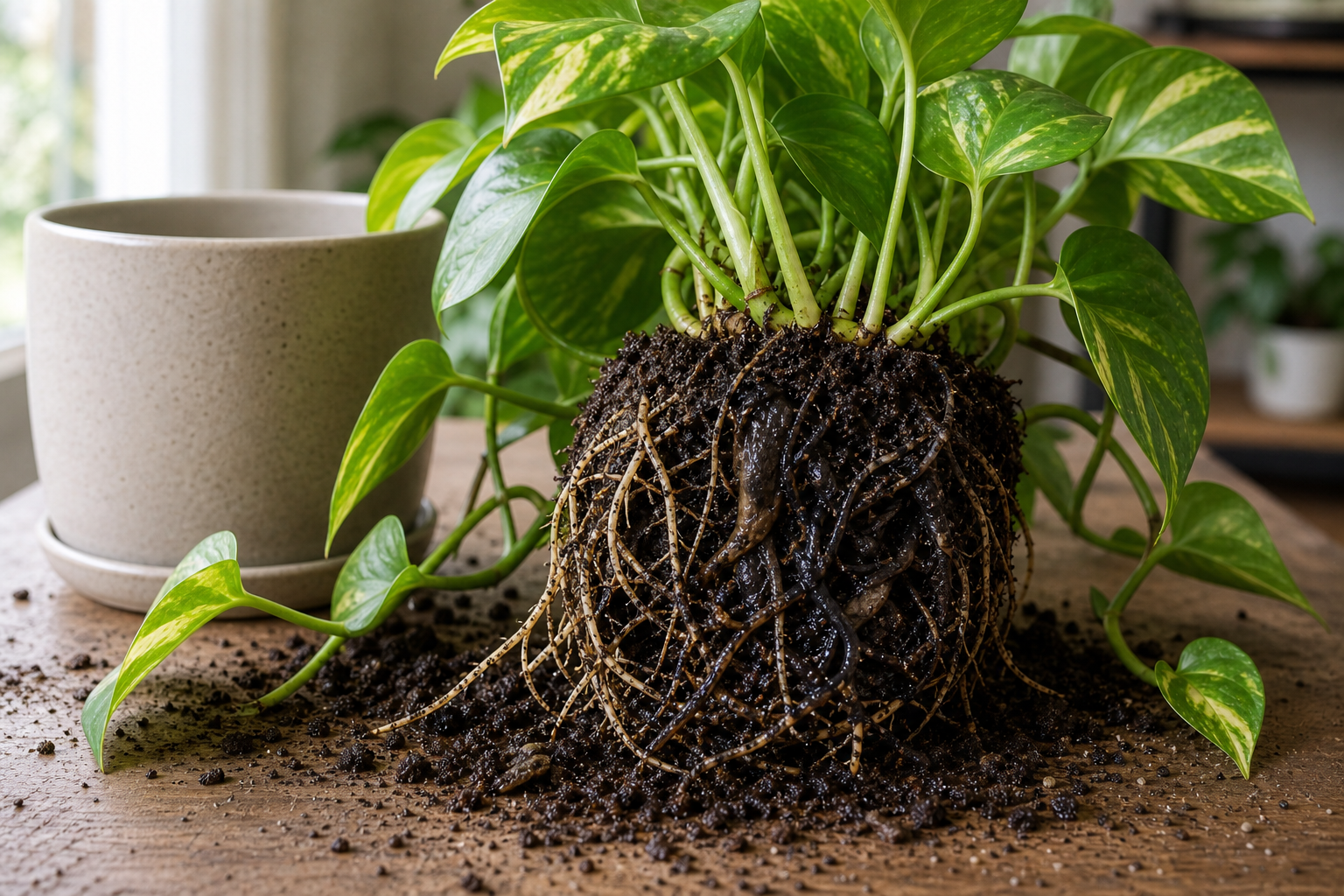Pothos root rot plant symptom example