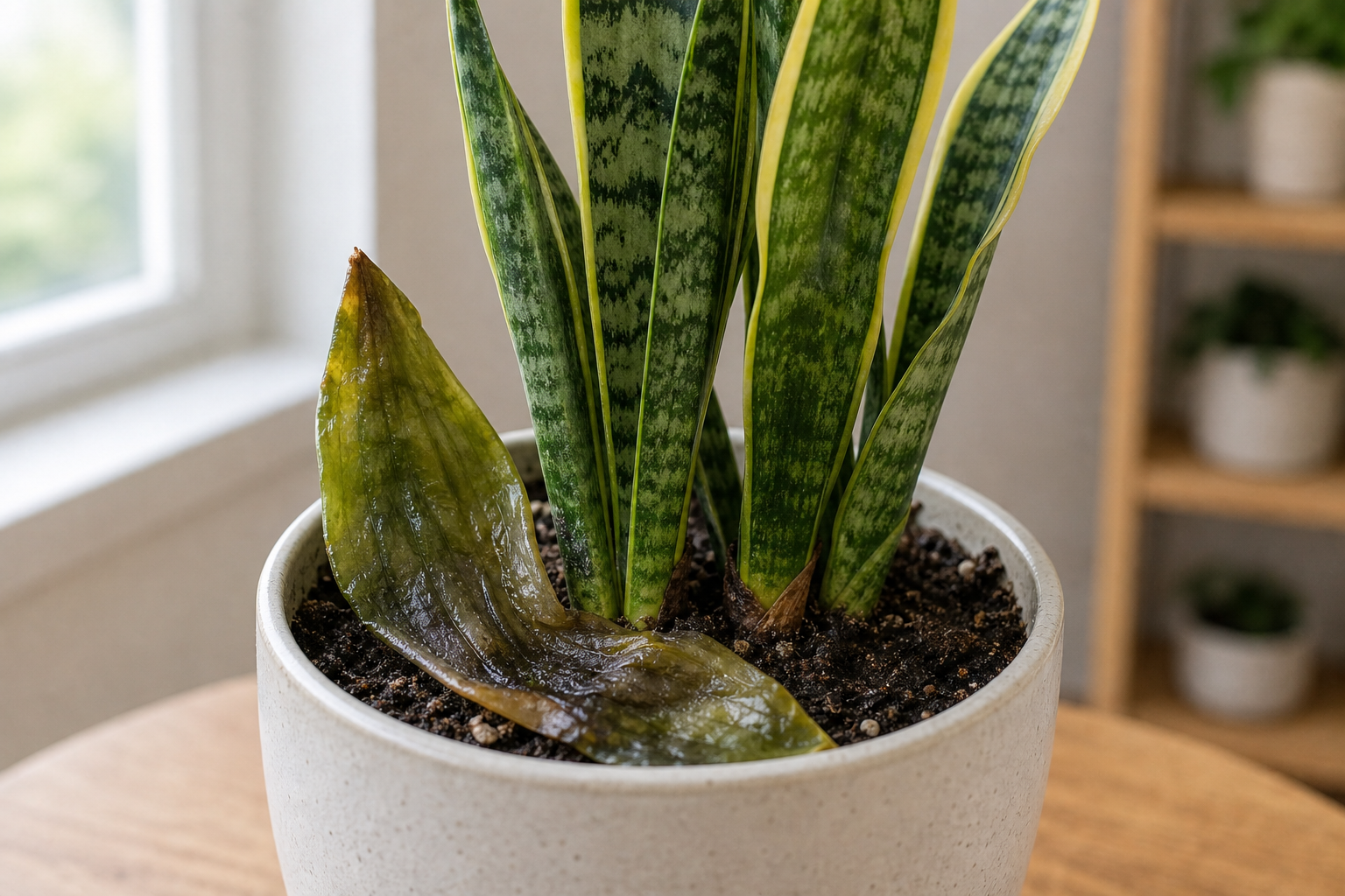 Snake Plant mushy leaves plant symptom example