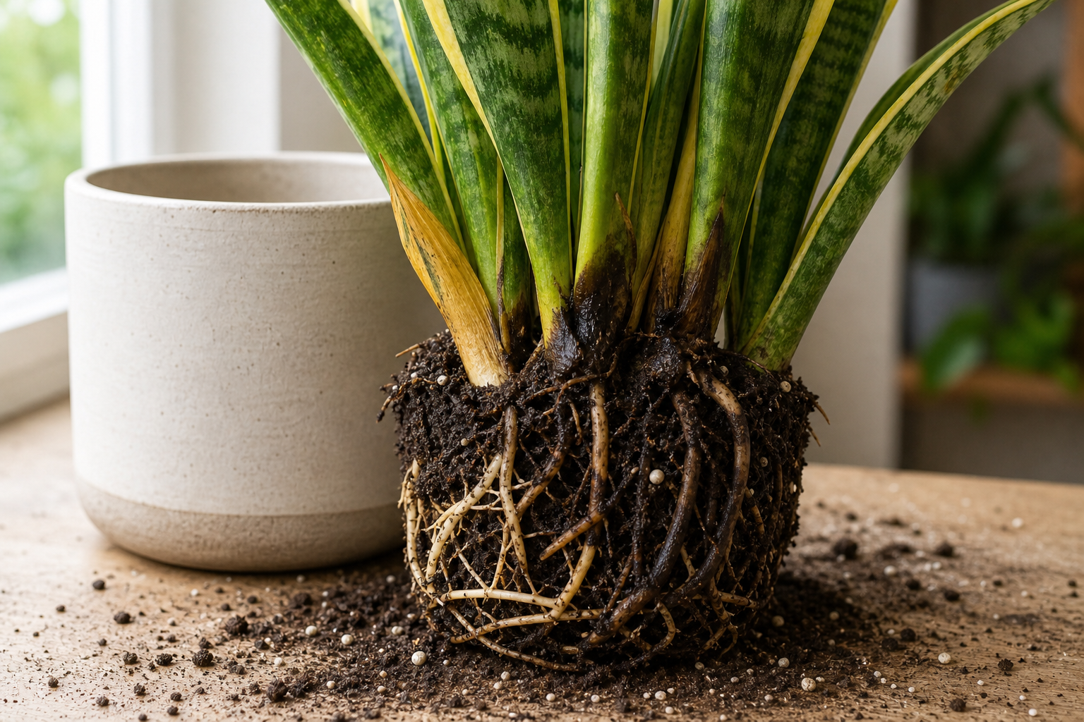 Snake Plant root rot plant symptom example