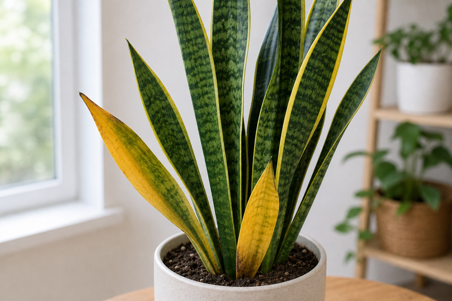 Snake Plant yellow leaves plant symptom example