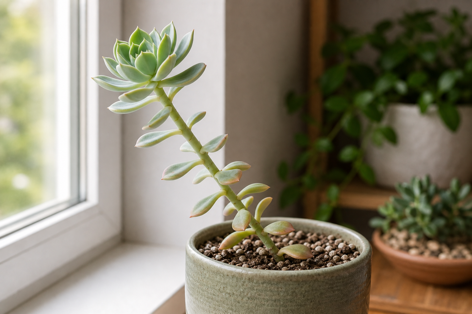 Succulents leggy growth plant symptom example