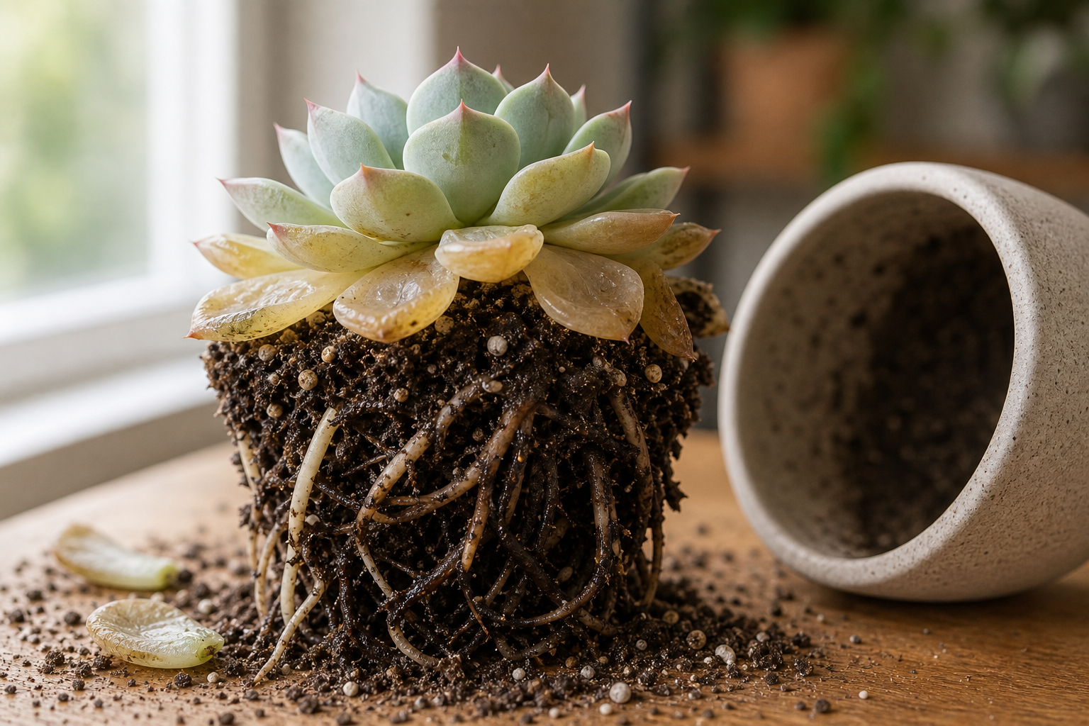 Succulents root rot plant symptom example